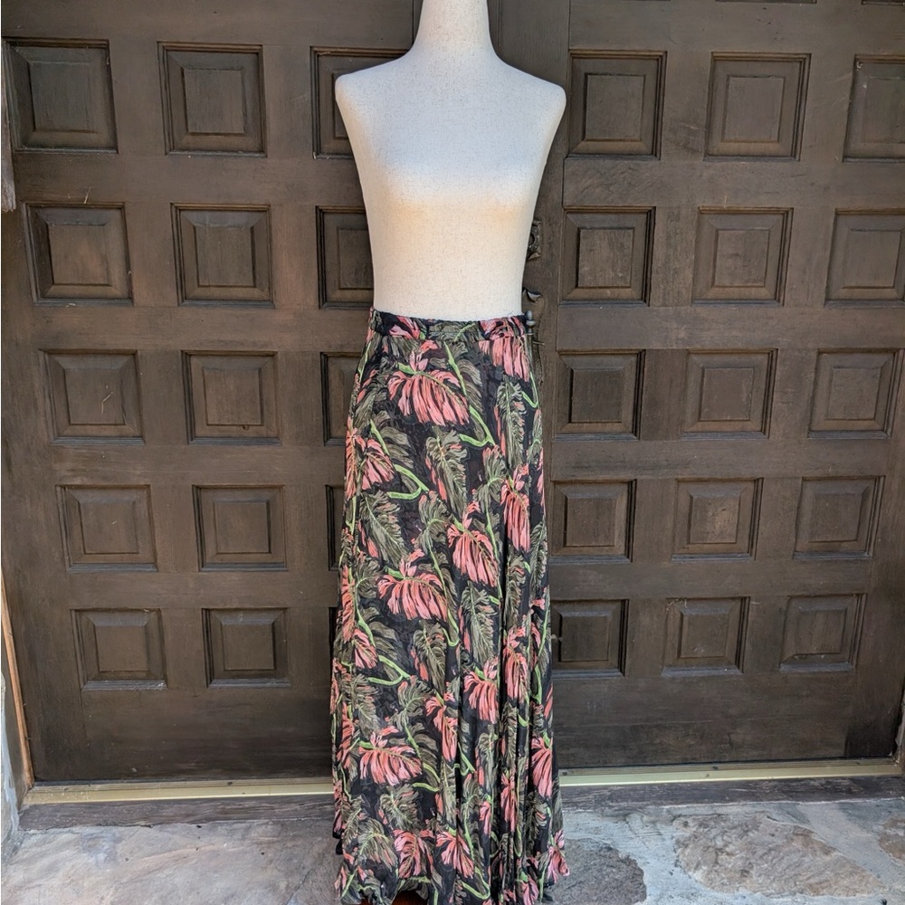 Vintage 90s Reversible Floral Black/Pink/Green Skirt